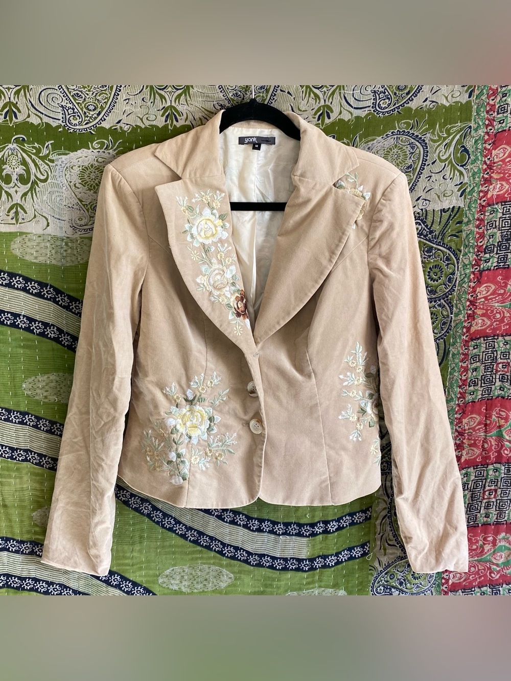 Vintage Y2K Yank Sand Velvet Embroidered Cotton Blazer Medium Cottagecore